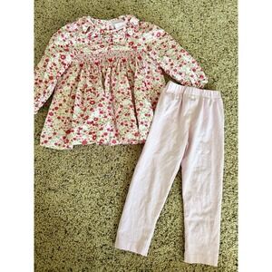 Stitchy Fish Two Piece Smocked Floral Baby Girl Pants Set Outfit Size 2t‎